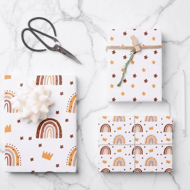 Feuille De Papier Cadeau Bohemian Terracotta Rainbow 1er anniversaire (Recto)