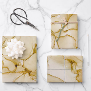 Feuille De Papier Cadeau Boho Abstrait Beige Brown Alcool Encre Art 