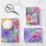 Feuille De Papier Cadeau Boho Aster Fleurs Florales<br><div class="desc">Emballez vos cadeaux avec style et élégance grâce à ce papier d'emballage à motif floral aquarelle élégant, qui présente une luxuriante composition de fleurs colorées. Des fleurs douces et peintes dans des tons de rose, de violet, de corail et de jaune doré créent un magnifique design inspiré du jardin, qui...</div>