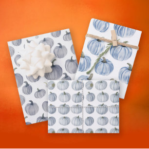 Feuille De Papier Cadeau Boho Fall Grey Pastel Bleu Citrouille Aquarelle