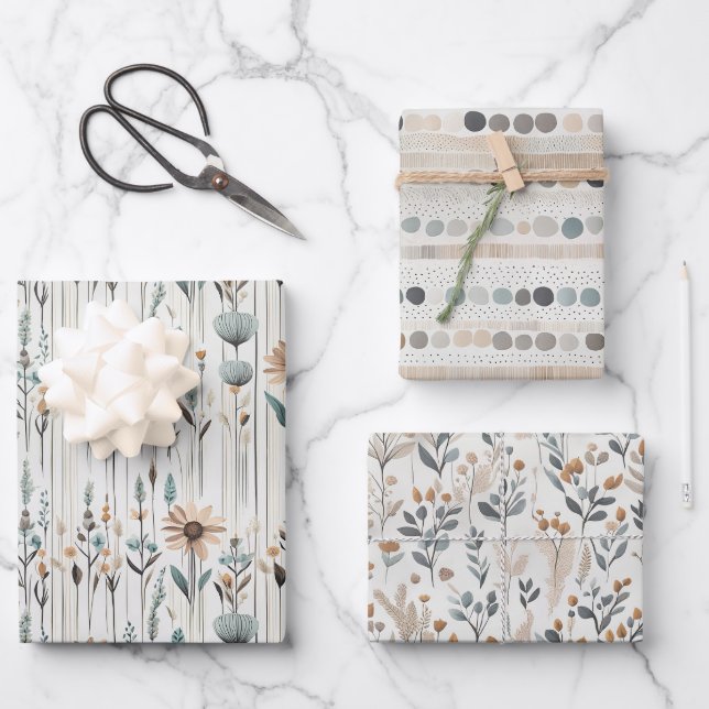 Feuille De Papier Cadeau Boho Fleurs sauvages (Recto)