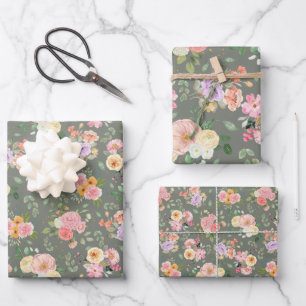 Feuille De Papier Cadeau Boho Floral été sur Grey