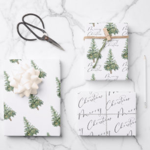 Feuille De Papier Cadeau Boho Joyeux Arbre d'aquarelle de Noël