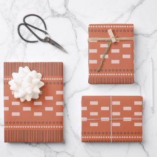 Feuille De Papier Cadeau Boho Lignes Scandinaves Points Rouille
