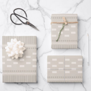 Feuille De Papier Cadeau Boho Lignes Scandinaves Points Taupe