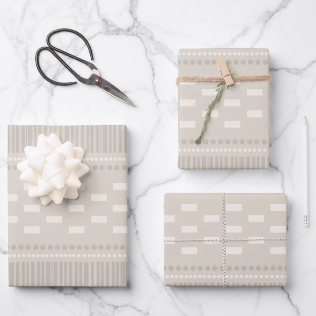 Feuille De Papier Cadeau Boho Lignes Scandinaves Points Taupe (Recto)