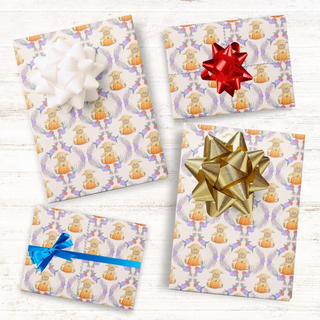 Feuille De Papier Cadeau Boho Little Lamb Citrouille Baby shower aquarelle (Cherish joyous moments, heartfelt thanks, and captivating gift wrapping sheets!")