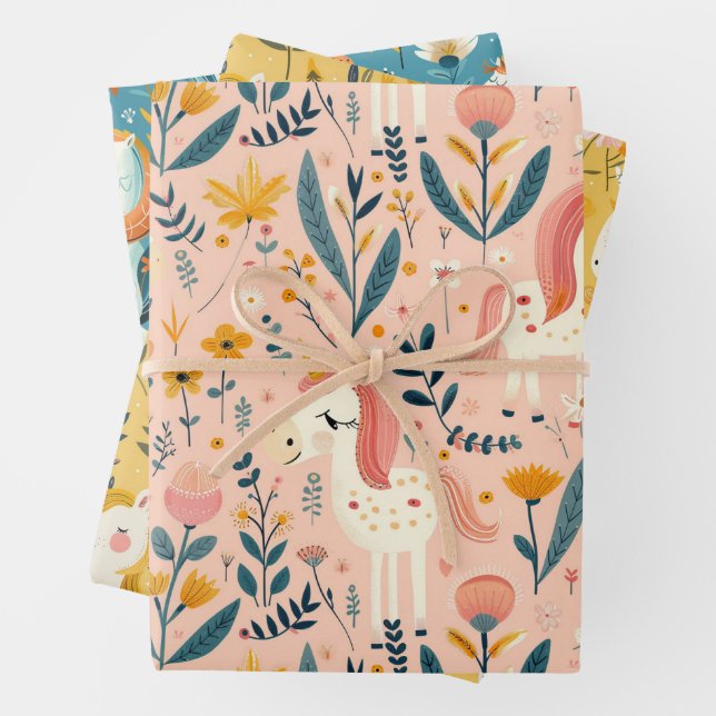 Feuille De Papier Cadeau Boho pépinière licornes, cadeau baby shower (En situation)