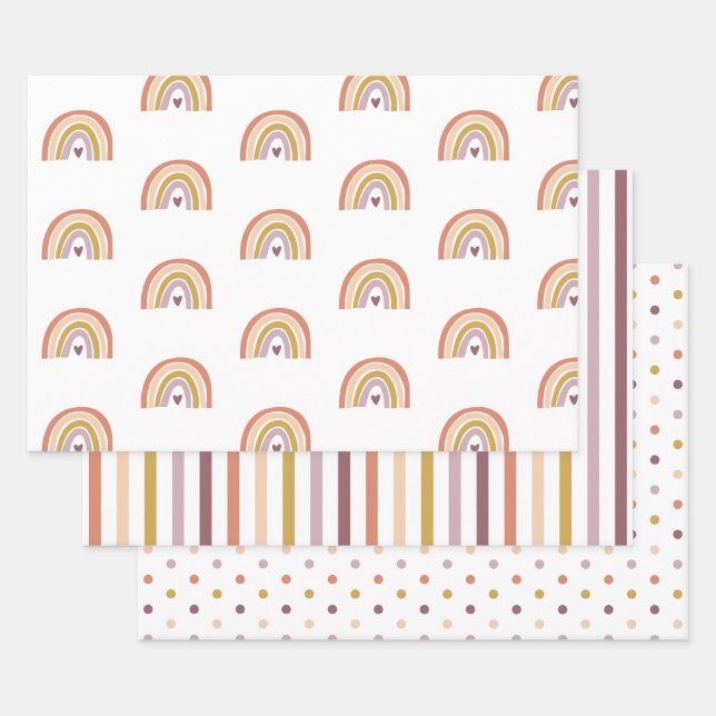 Feuille De Papier Cadeau Boho Rainbow Peach Purple Baby shower (Lot)