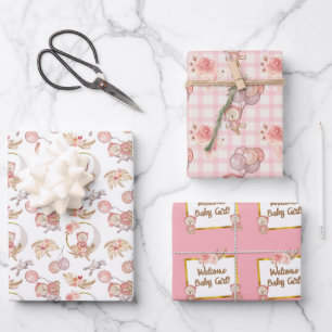 Feuille De Papier Cadeau Boho rose Bear Lune Bunny Floral