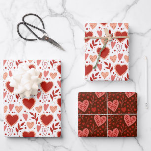 Feuille De Papier Cadeau Boho Rouge rose blanc Valentine Coeurs Motif