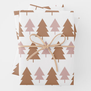 Feuille De Papier Cadeau Boho Terracotta rose blanc Arbres de Noël Vacances