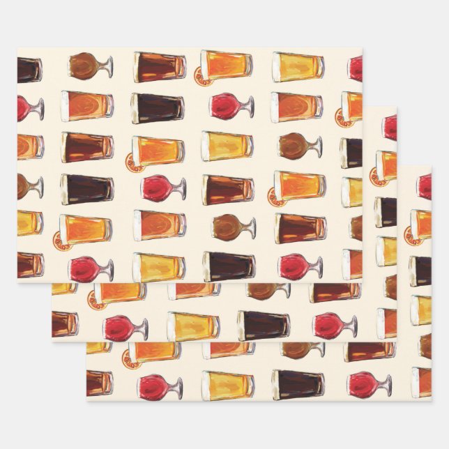 Feuille De Papier Cadeau Boire de la bière Motif Hommes Bière Adulte Envelo (Lot)