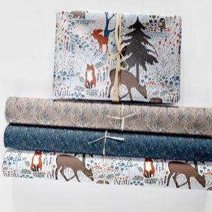 Feuille De Papier Cadeau Bois Animaux Bois d'hiver