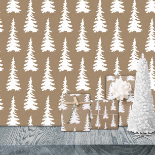 Feuille De Papier Cadeau Bois blanc rustique Kraft Arbres d'épinette de Noë