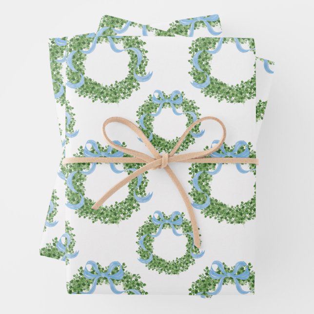 Feuille De Papier Cadeau Bois de Noël bleu (En situation)