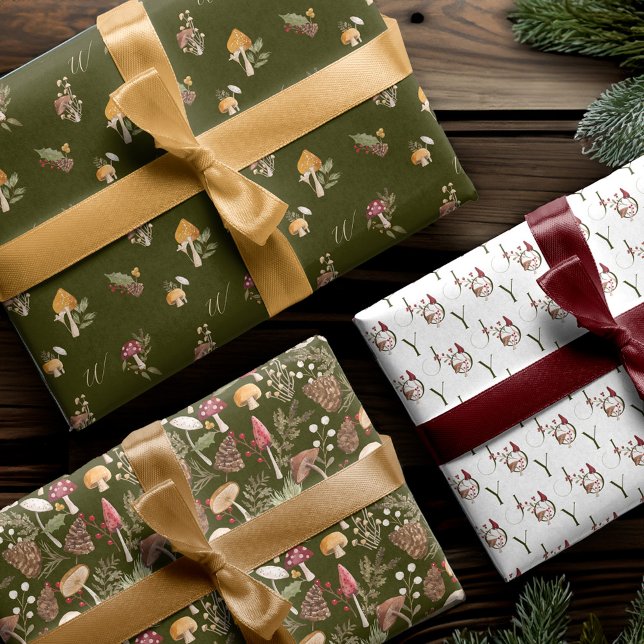 Feuille De Papier Cadeau Bois rustique Aquarelle Woodland Forêt de champign (Rustic Woodland Watercolor Woodsy Mushroom Forest Wrapping Paper Sheets)