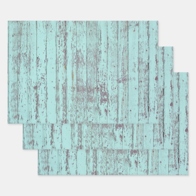 Feuille De Papier Cadeau Bois rustique Turquoise en état de détérioration (Lot)