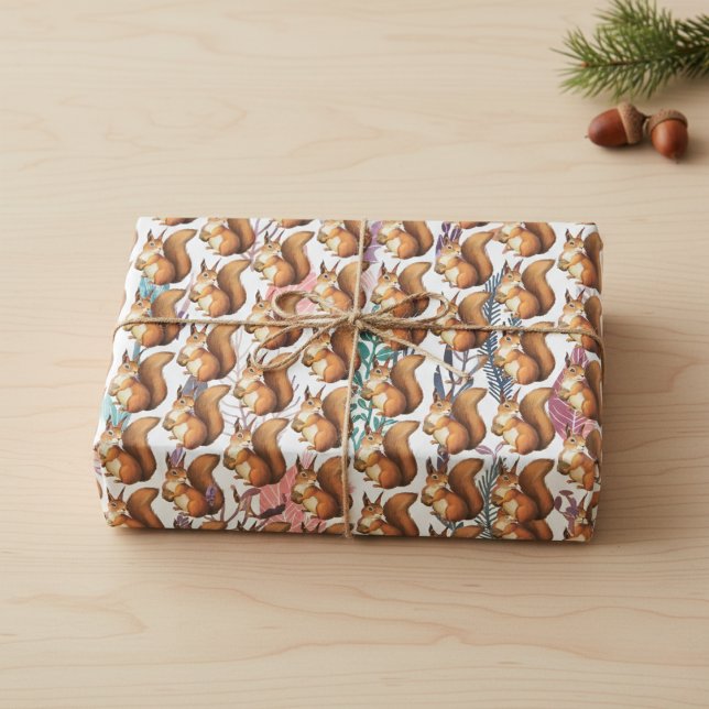 Feuille De Papier Cadeau Bois Whimsical (Whimsical Woodland Squirrel Gift Wrap)