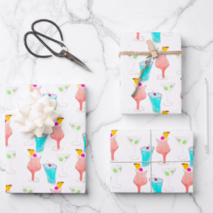 Feuille De Papier Cadeau Boissons à l'aquarelle Martini, Cocktails, Boisson
