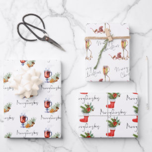 Feuille De Papier Cadeau Boissons de fête Stocker Joyeux Script de Noël
