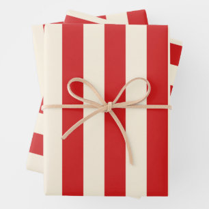 Feuille De Papier Cadeau Boîte aux lettres rouge et crème tofu rayures