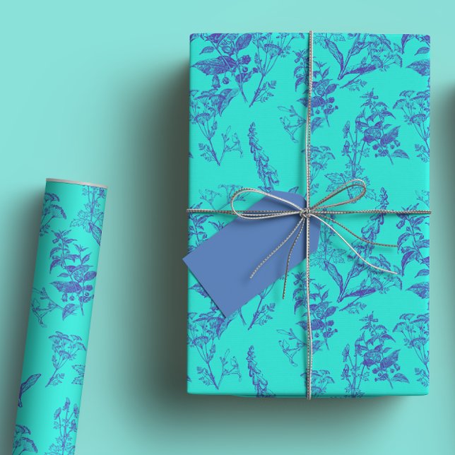 Feuille De Papier Cadeau Bold & Bright Blue et Fleur sauvage de marine (Créateur téléchargé)