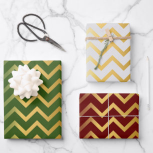 Feuille De Papier Cadeau Bold Gold Chevron Holiday Trio