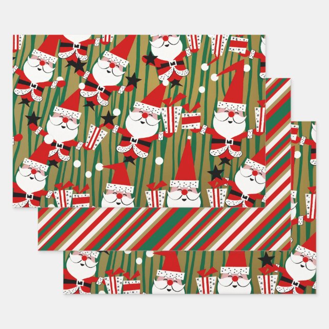 Feuille De Papier Cadeau Bold Santa and Stripes Kitsch (Lot)
