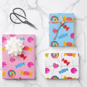 Feuille De Papier Cadeau Bonbons colorés et Motif Lollipop