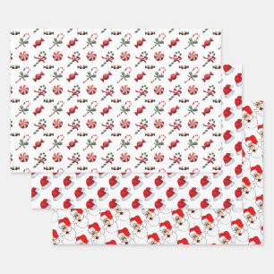 Feuille De Papier Cadeau Bonbons de Noël, chapeaux de Noël et Père Noël