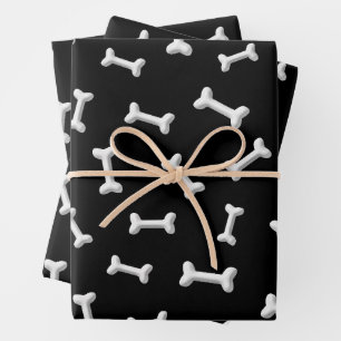 Feuille De Papier Cadeau Bones Blanches Sur Arrière - plan Noir Personnalis