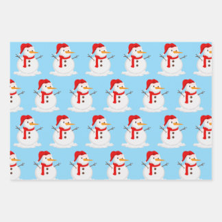 Feuille De Papier Cadeau Bonhomme de neige ciel bleu merveilleux