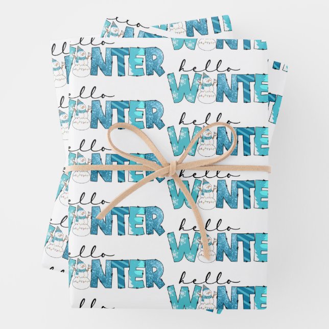 Feuille De Papier Cadeau Bonjour Winter Snowman Personnaliser (En situation)