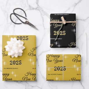 Feuille De Papier Cadeau Bonne année 2025 Élégantes étincelles
