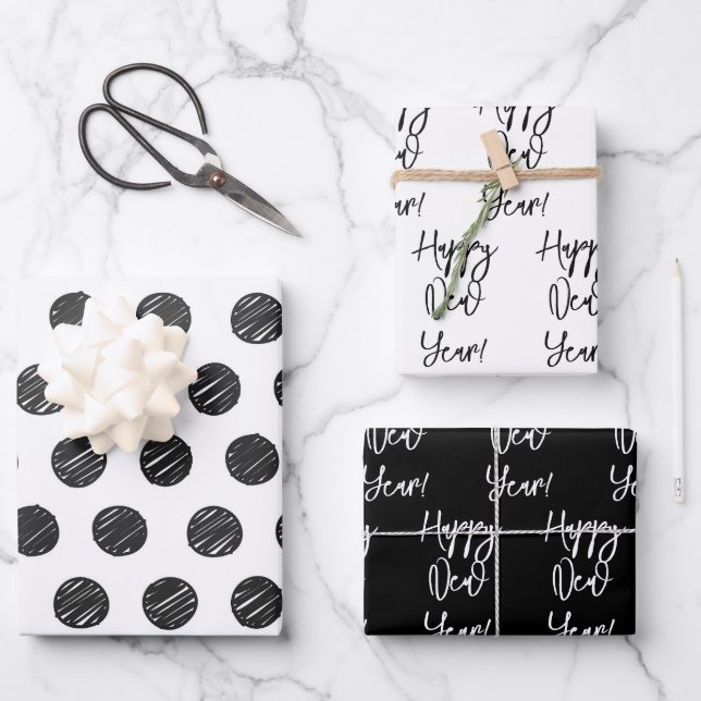 Feuille De Papier Cadeau Bonne année ! Texte moderne Pois artistique (Recto)