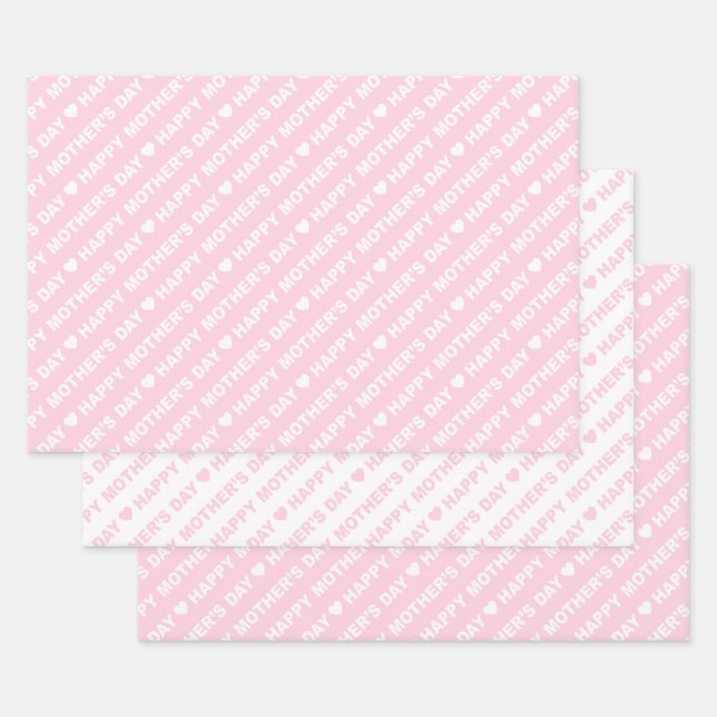 Feuille De Papier Cadeau Bonne fête des mères rose et blanc (Lot)