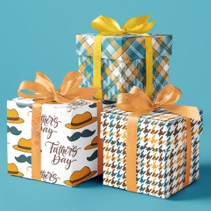 Feuille De Papier Cadeau Bonne Fête des pères moustache et ensemble casquet