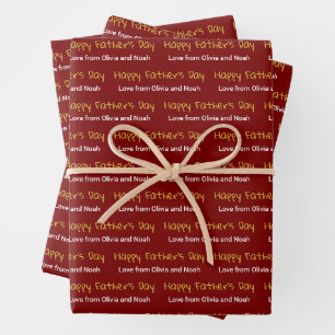 Feuille De Papier Cadeau Bonne Fête des pères Profonde Rouge Blanc Noms d'e