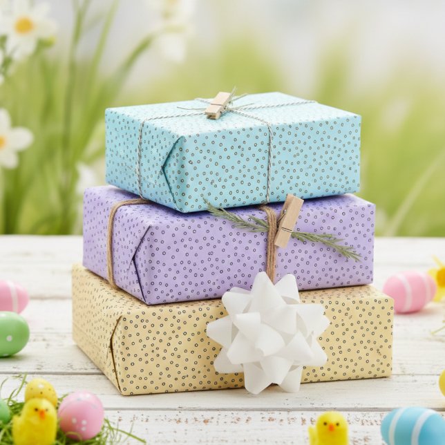 Feuille De Papier Cadeau Bonne main Pastel tiré Pois Pâques (Cute Colorful Pastel Purple, Yellow and Blue Polka Dots Kids Wrapping Paper for Spring & Baby Shower)