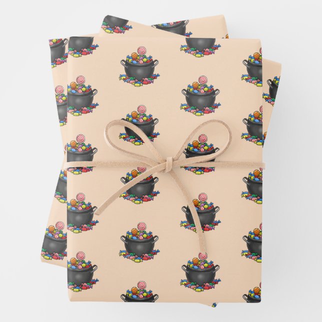 Feuille De Papier Cadeau Bonnet de bonbon ou de traitement Cauldron (En situation)