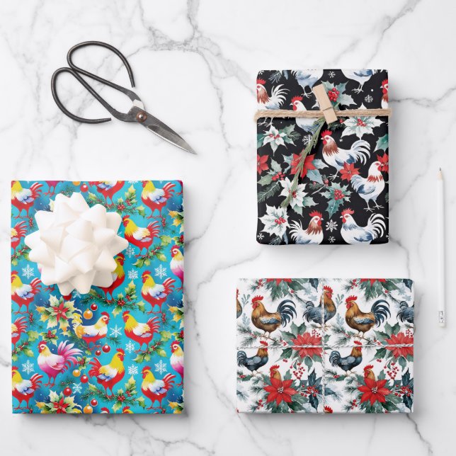 Feuille De Papier Cadeau Bons poulets de Noël (Recto)