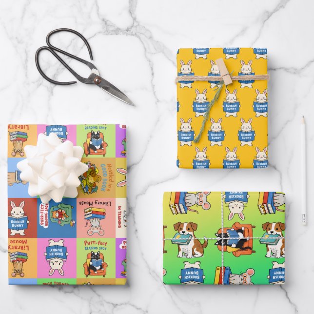 Feuille De Papier Cadeau Book lovers bookish animals gift wrap (Recto)
