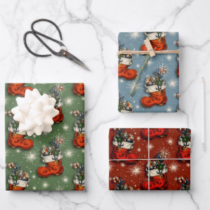 Feuille De Papier Cadeau Boots rétro Vintage Noël Père Noël