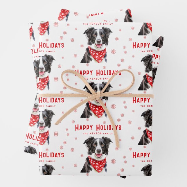 Feuille De Papier Cadeau Border Collie Red Heart Bandana Christmas  (En situation)