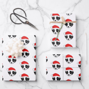 Feuille De Papier Cadeau Bordure Collie Puppy Santa Hat