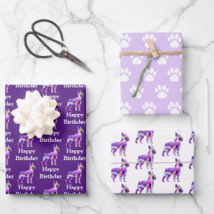 Feuille De Papier Cadeau Boston Terrier Chien Silhouette Purple Anniversair