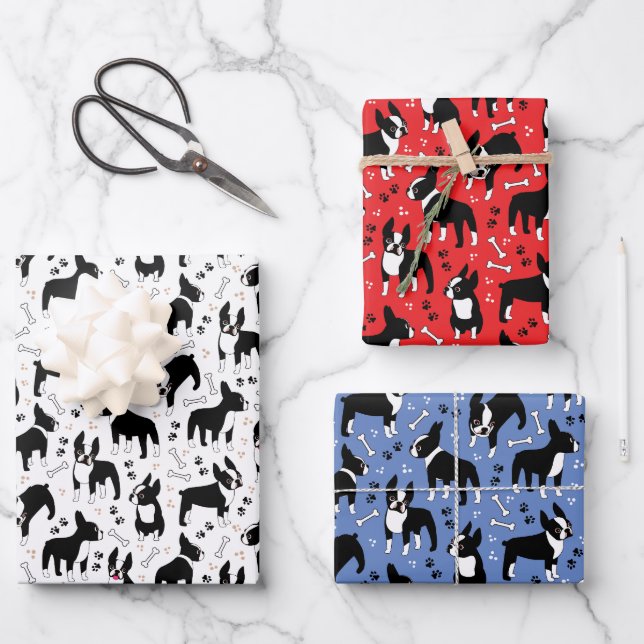 Feuille De Papier Cadeau Boston Terrier Playtime Cute Dogs (Recto)