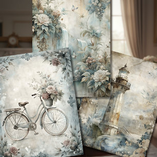 Feuille De Papier Cadeau Botanica Vintage Éthérée – Vert Gris Shabby Chic