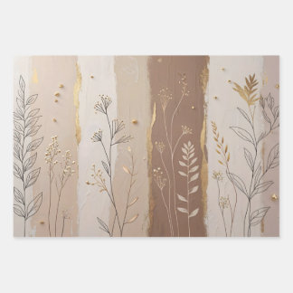 Feuille De Papier Cadeau Botanical Leaves and Flowers Beige and Brown 